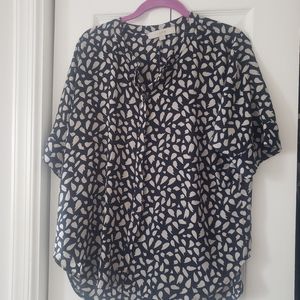 LOFT Blue and White Patterned Chiffon Top (Size medium)